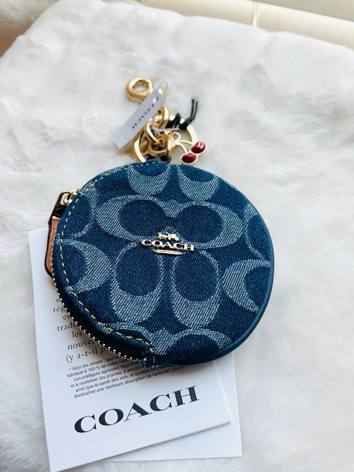 Coach CZ256 Circular Coin Pouch Bag Charm In Signature Denim - NWT