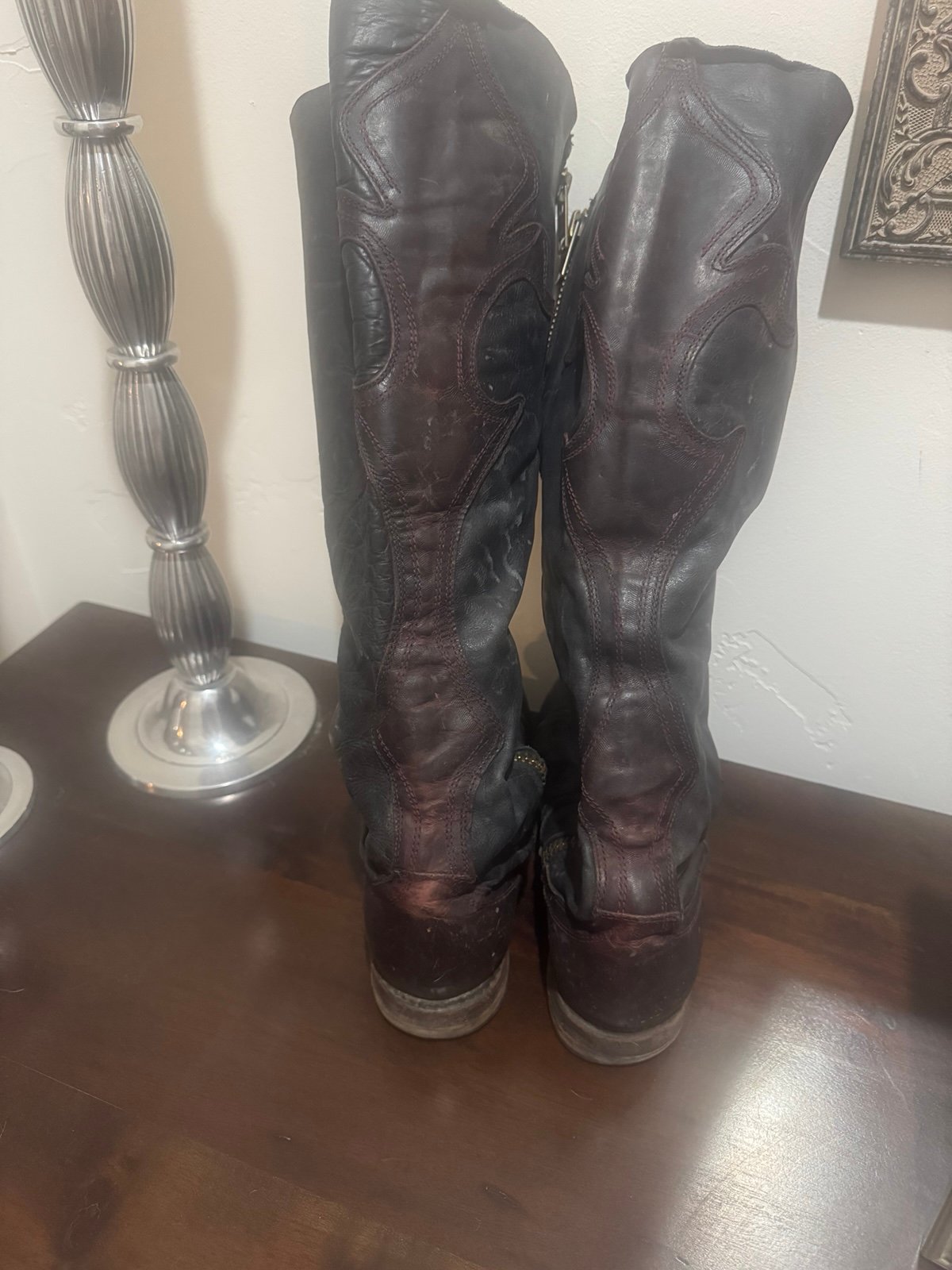 Freebird by Steven Lyons Black & Burgundy Tall Distressed Riding Boots Size 9