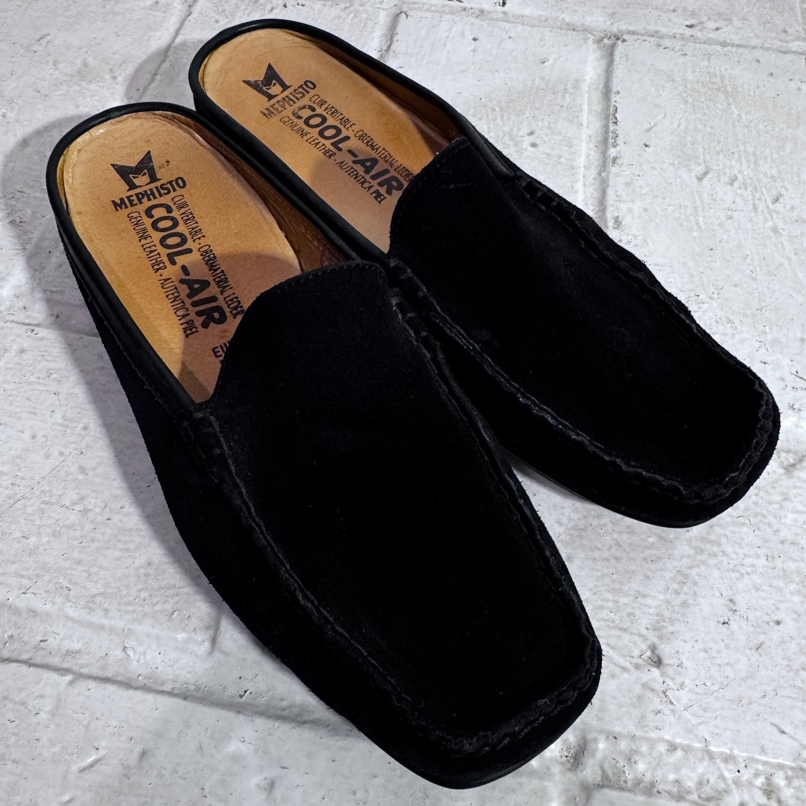 Mephisto Cool Air Black Suede Slip-On Mules Loafers Women’s 8