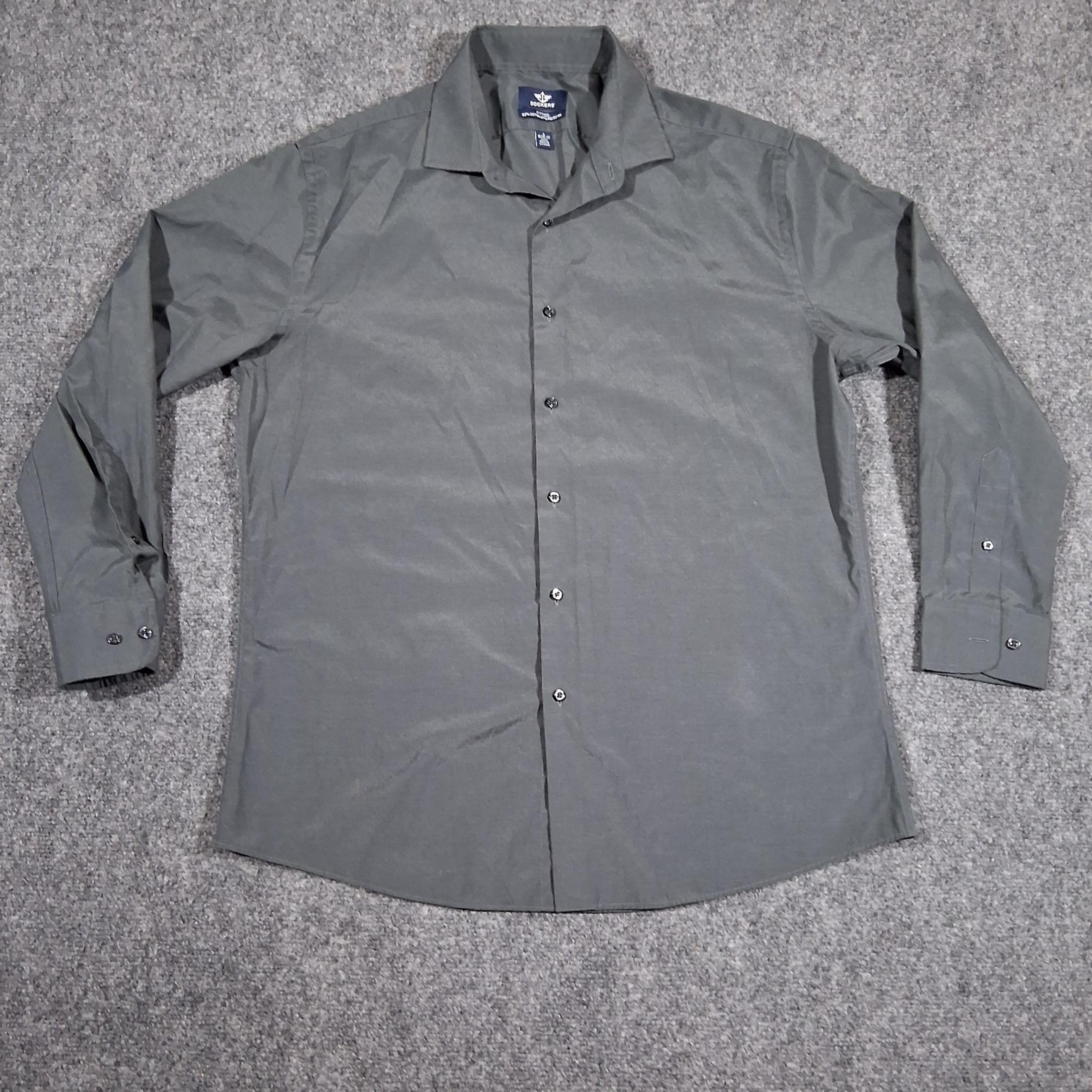 Dockers Fitted Stretch Collar Button Up Shirt Men's L 16/16.5 32/33 Gray Plaid