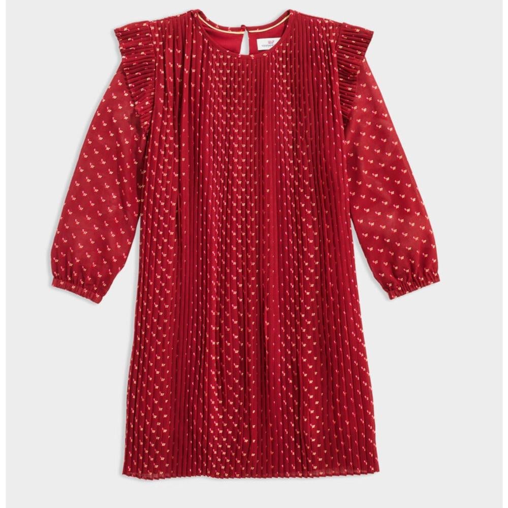 VINEYARD VINES Girls pleated dress, Size: 4T, color: Splatter-foil Sangria