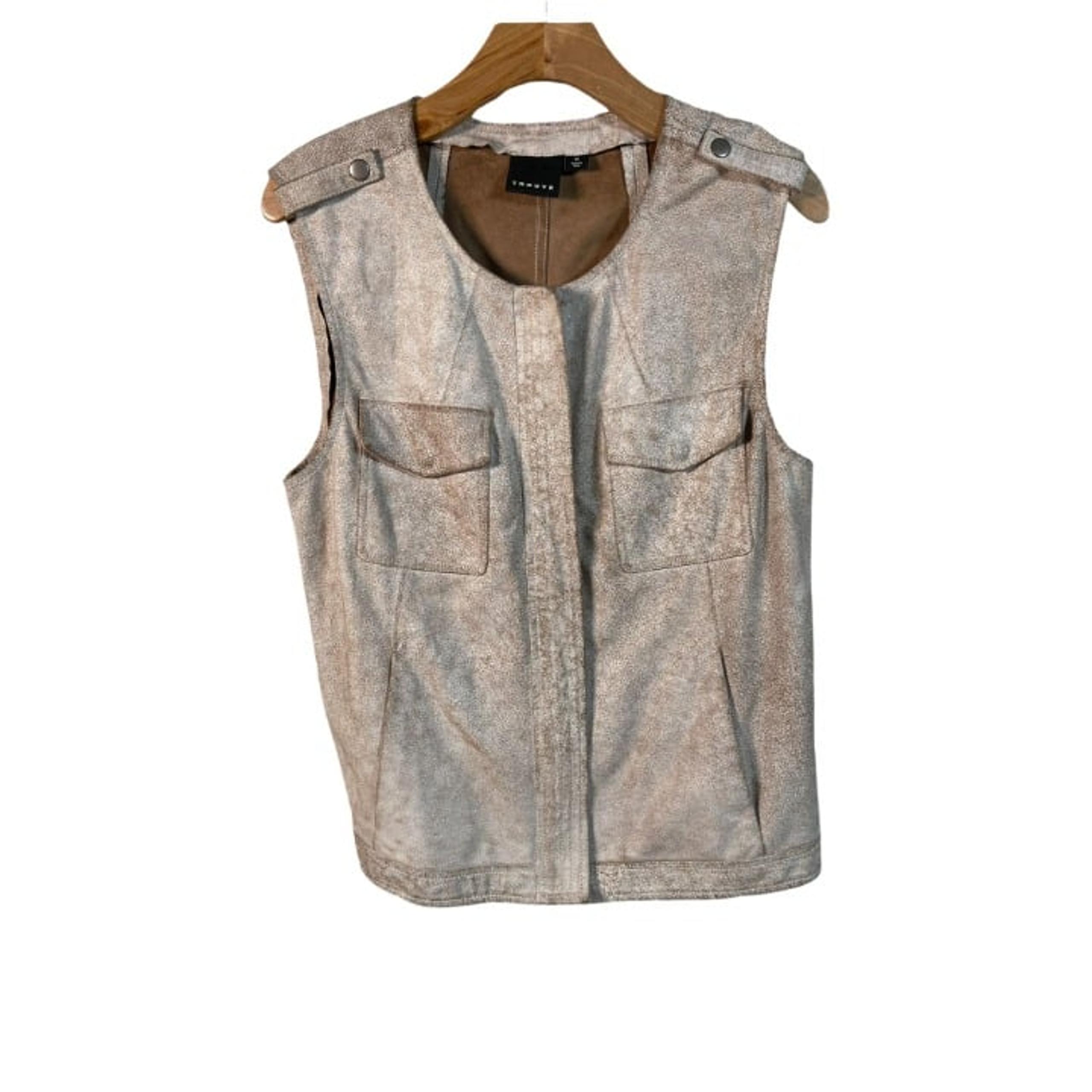 Trouve Crackled Leather Jacket Zip Vest Size Med