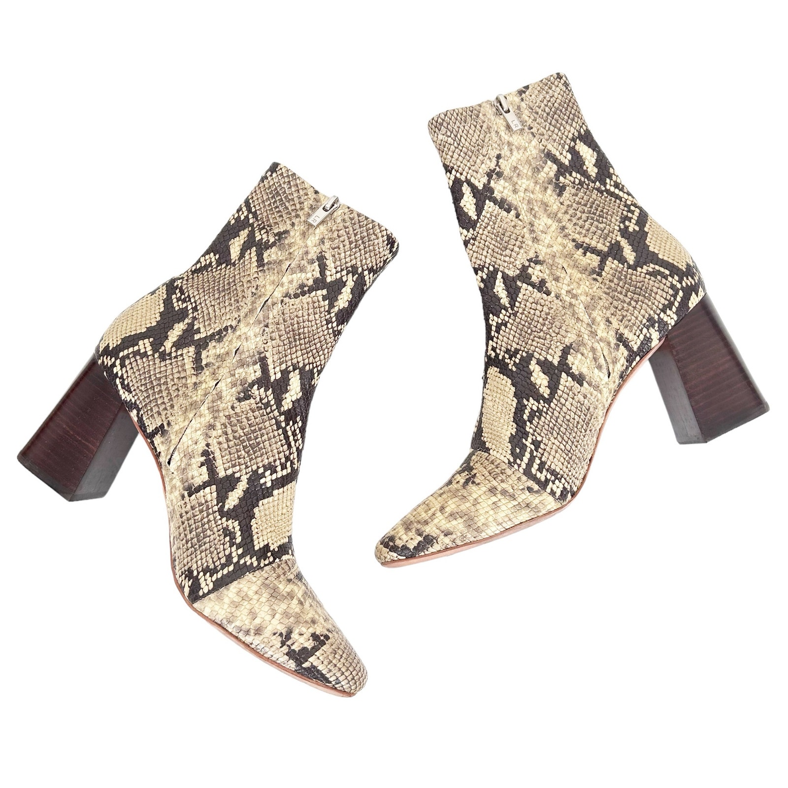 Loeffler Randall Tan Snakeskin Flare Block Heel Booties Sz 8.5