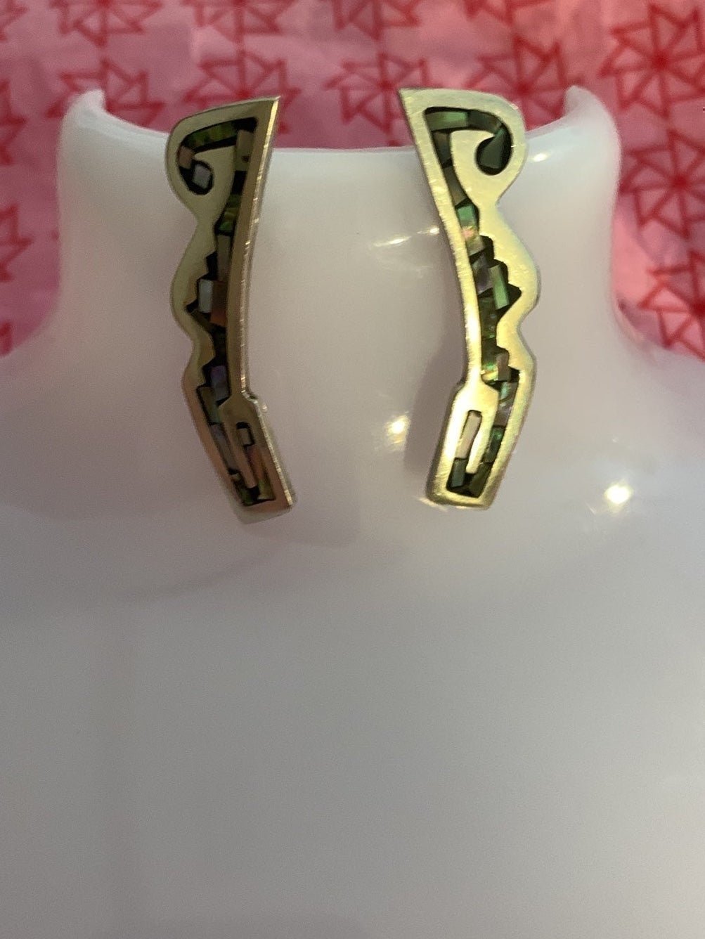 NATIVE/VINTAGE - Long Stamped 925, 7.58 Grams, INLAYED ABALONE Earrings
