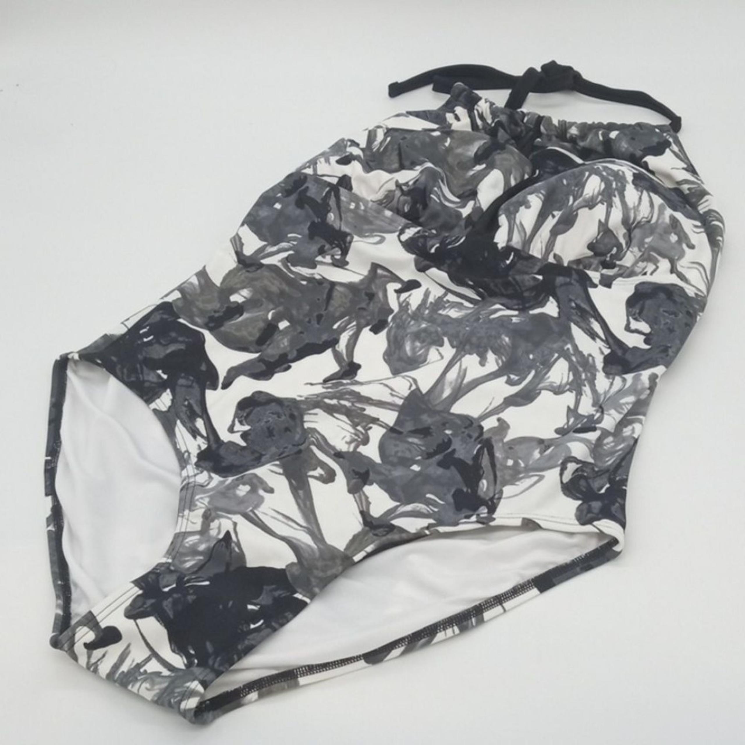 Calvin Klein Swimsuit Womens 14 Ink Smoke Printed High-Neck Halter One-Piece 14