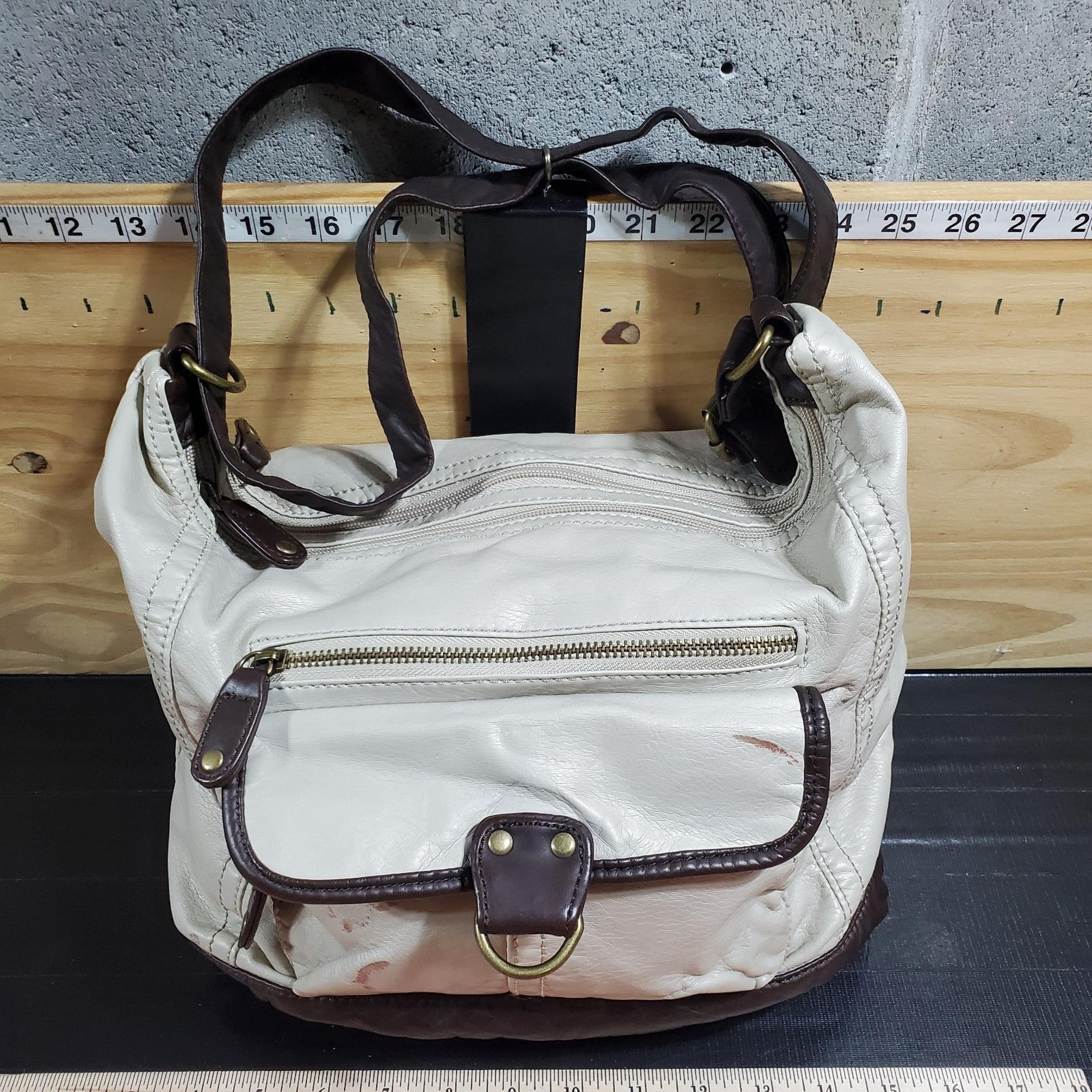 White Tan Bueno Soft Leather Purse Shoulder Tote Handbag Clutch