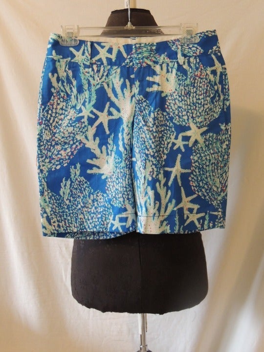 NWT Lilly Pulitzer Sz 0 Chipper Bermuda Shorts Blue White Good Reef Cotton