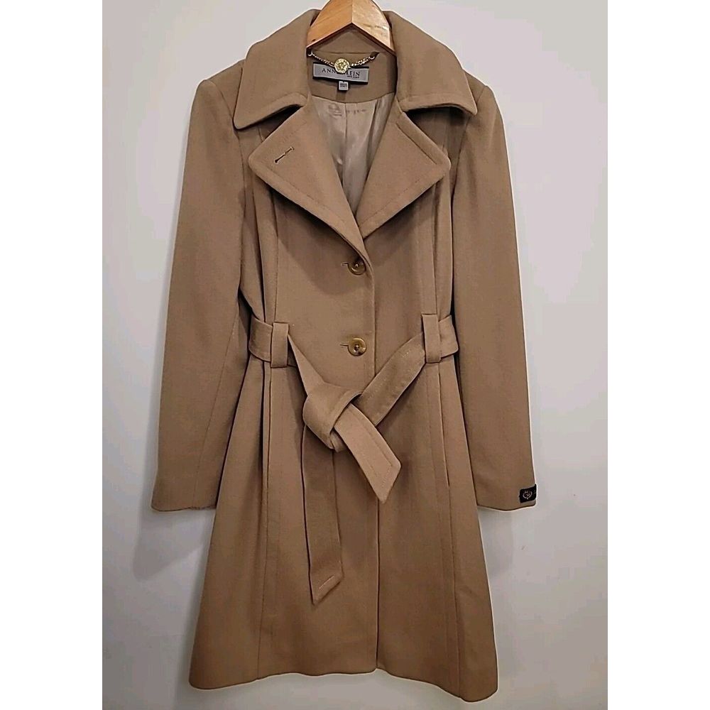 Loro Piana Wool Coat Anne Klein NY Size Small Trenchcoat Belted Lined Overcoat