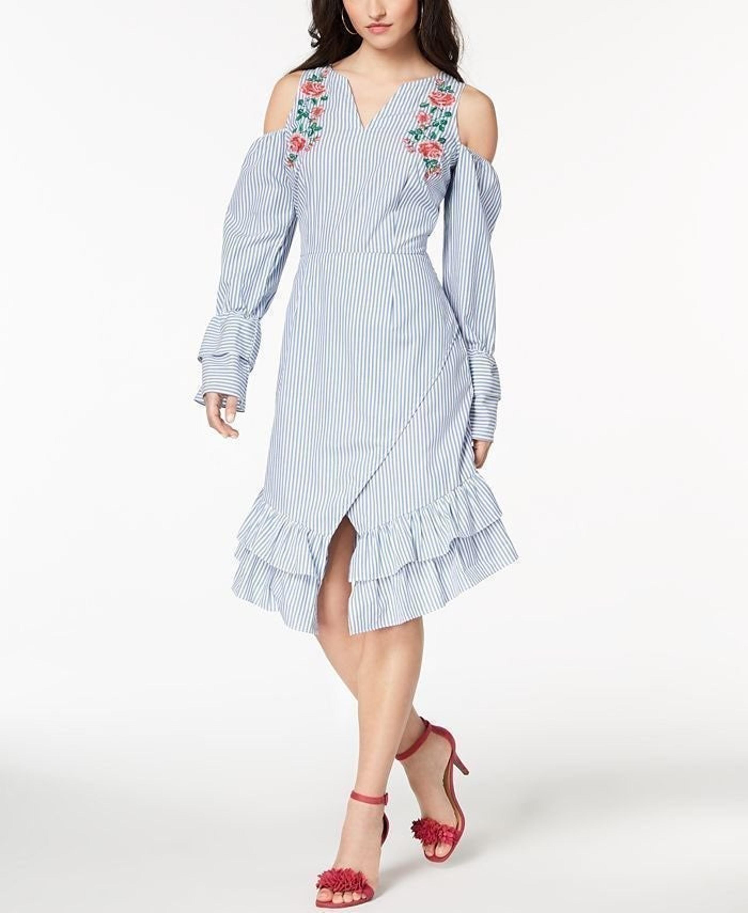 XOXO Striped Embroided Wrap Dress