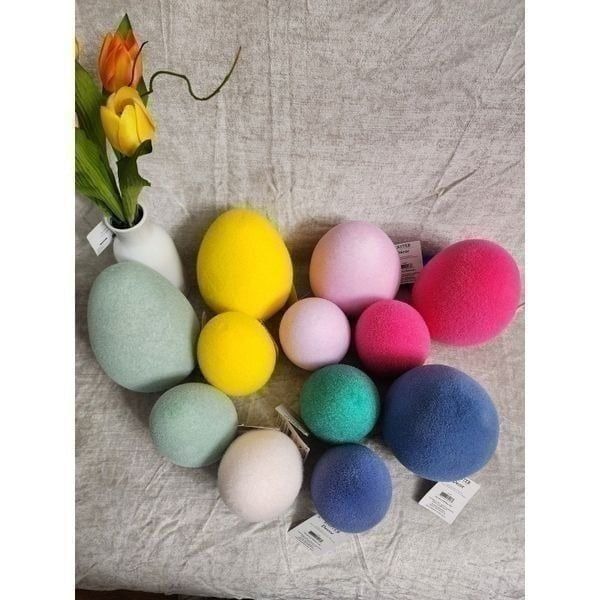 New Lot of 12 Easter Spring Decor Flocked Egg Bundle Large 8' and Medium 6'