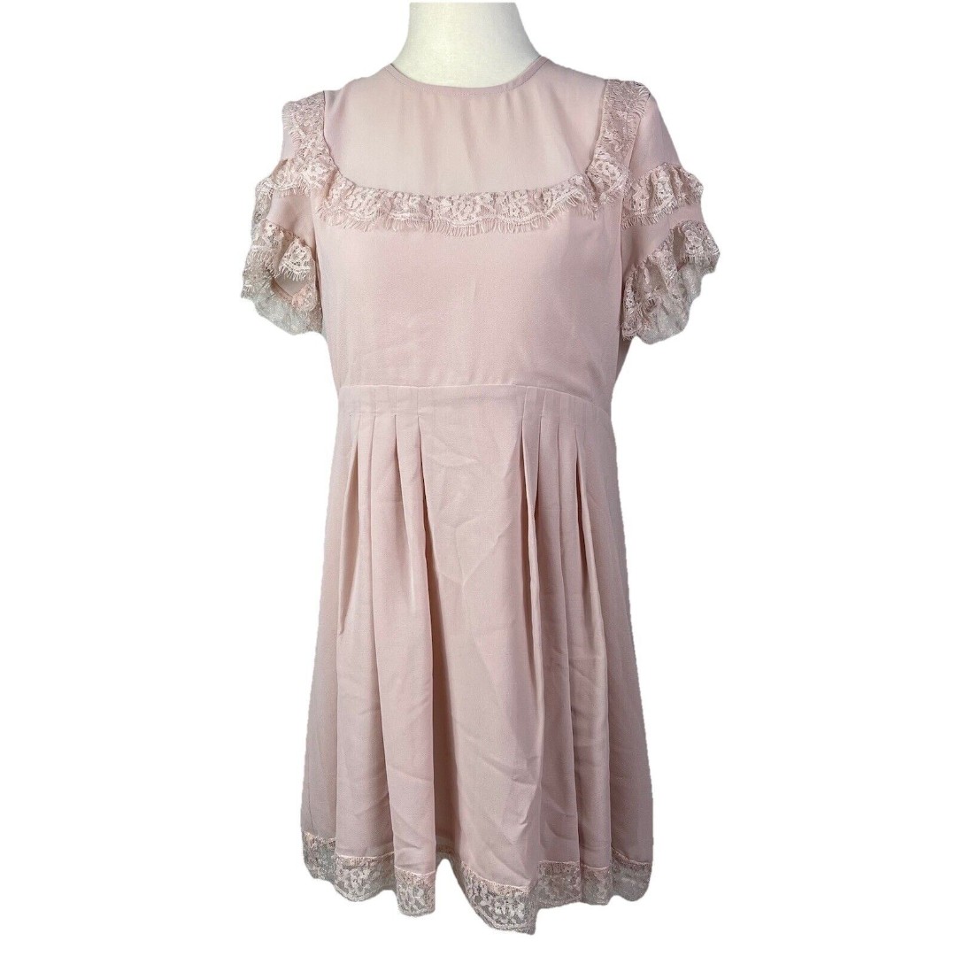 Love Courtney by Nasty Gal Canyon Club Dress Pink Chiffon Lace Coquette Fairy XS