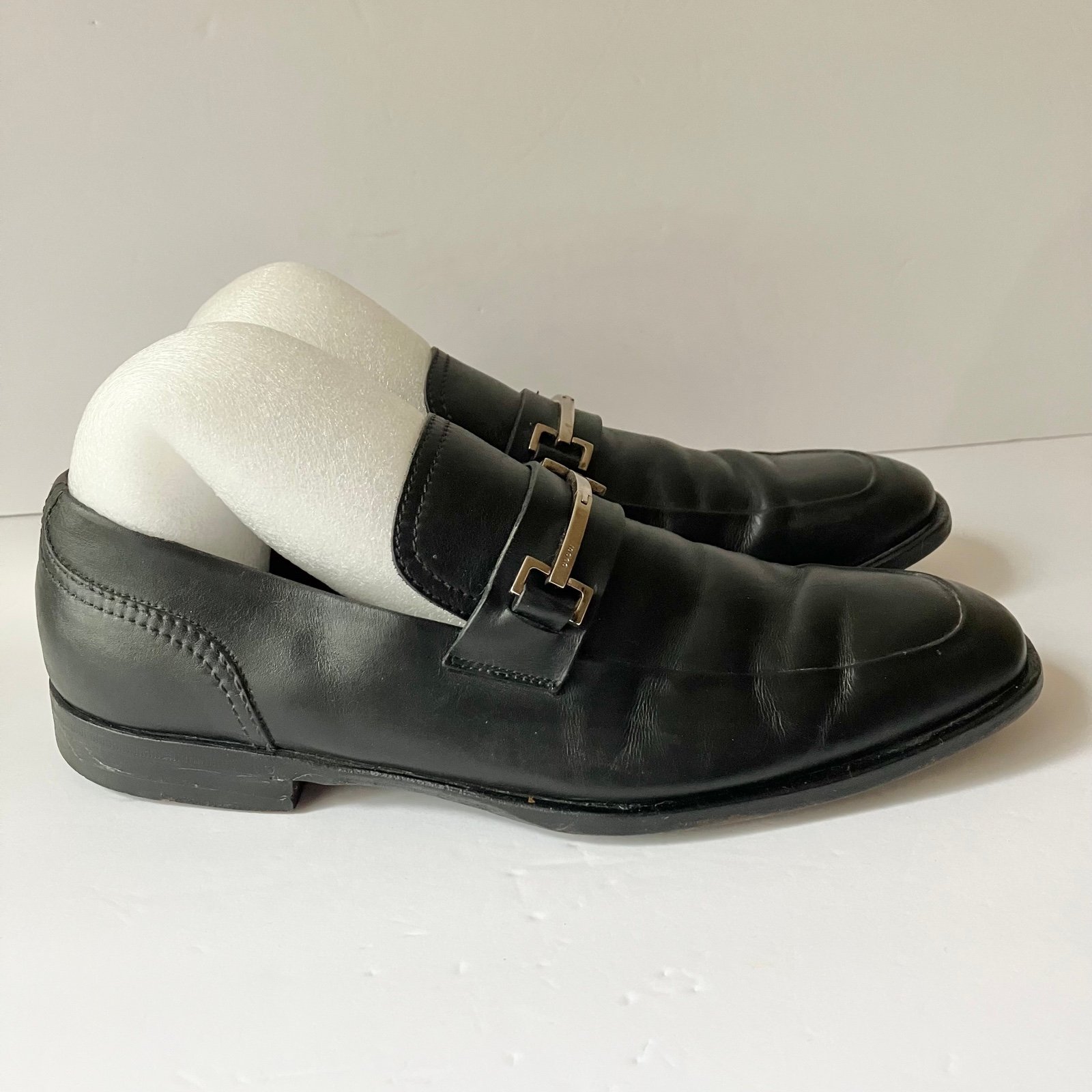 Vintage Gucci Black Leather Slip On Horse Bit Loafers Shoes