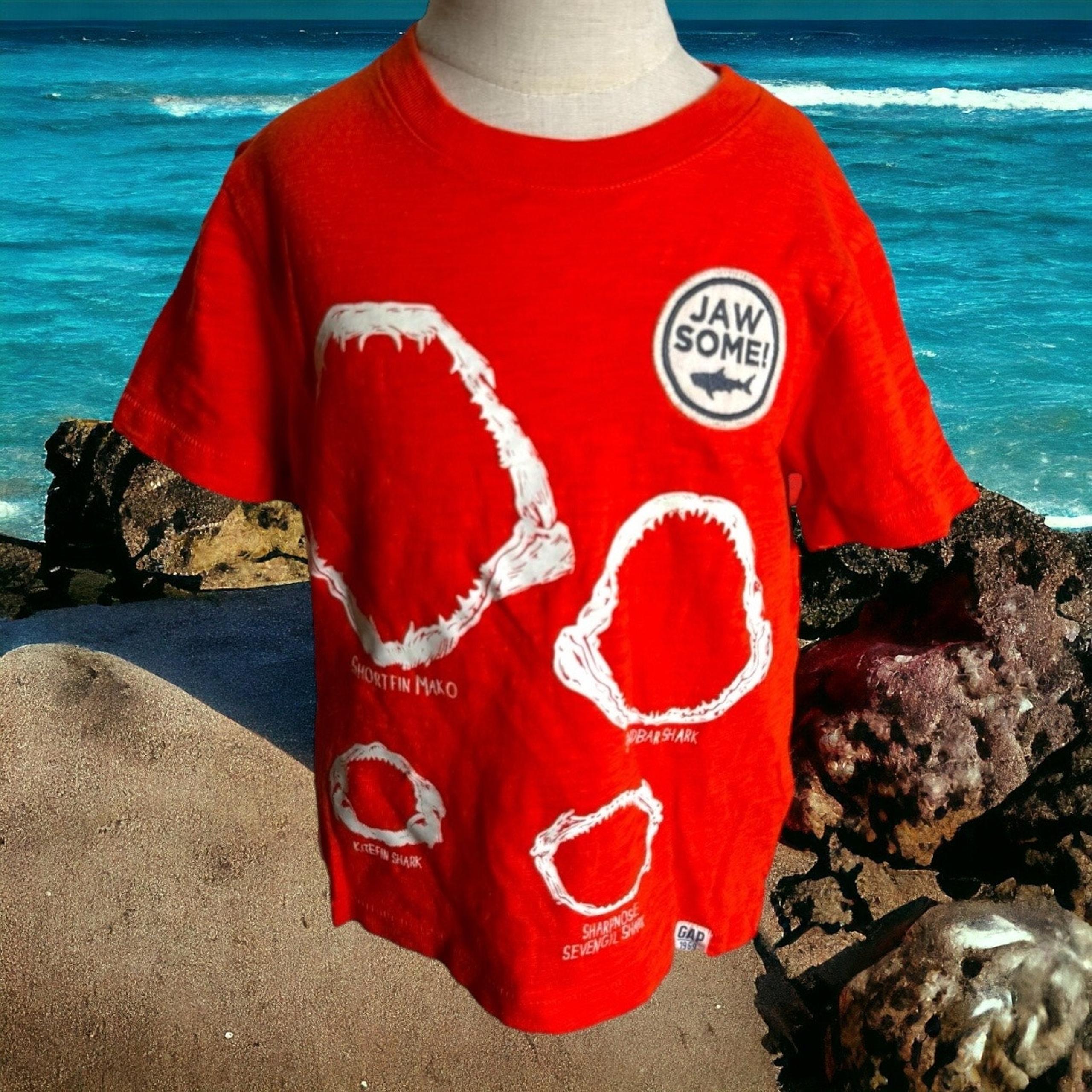 Gap Boys Tee Shirt Size 4 Orange JawSome Jaw Some Shark Print Slub Knit