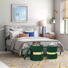 Ottoman with Storage Set of 2, round Foot Stool for Bedroom Living Room Velvet