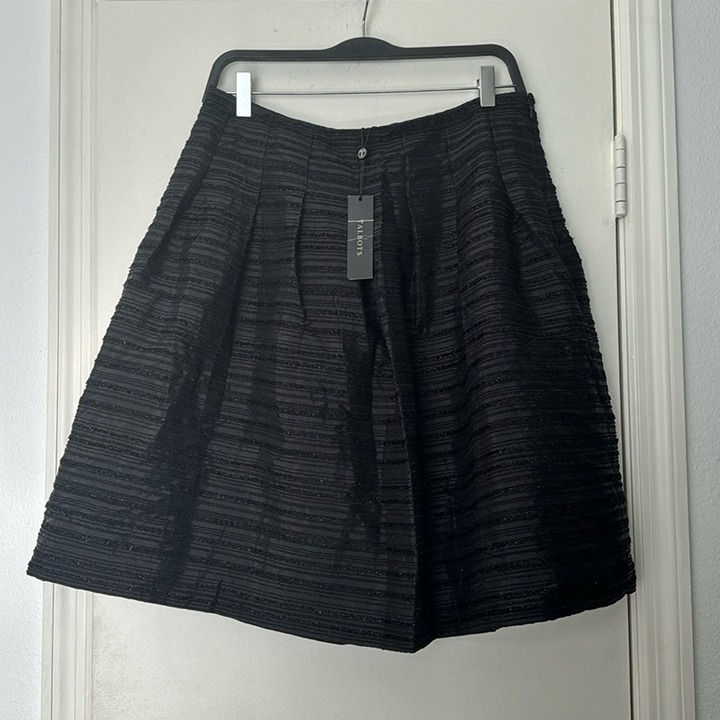 NWT Black Shimmery Pleated Talbot's Taffeta Skirt Size 8 Petite