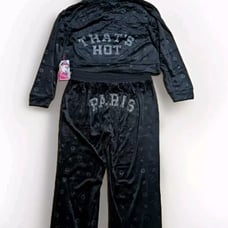 Paris Hilton Tracksuit Quilted Bling Black Velour SIZE XL That's Hot Paris NWT