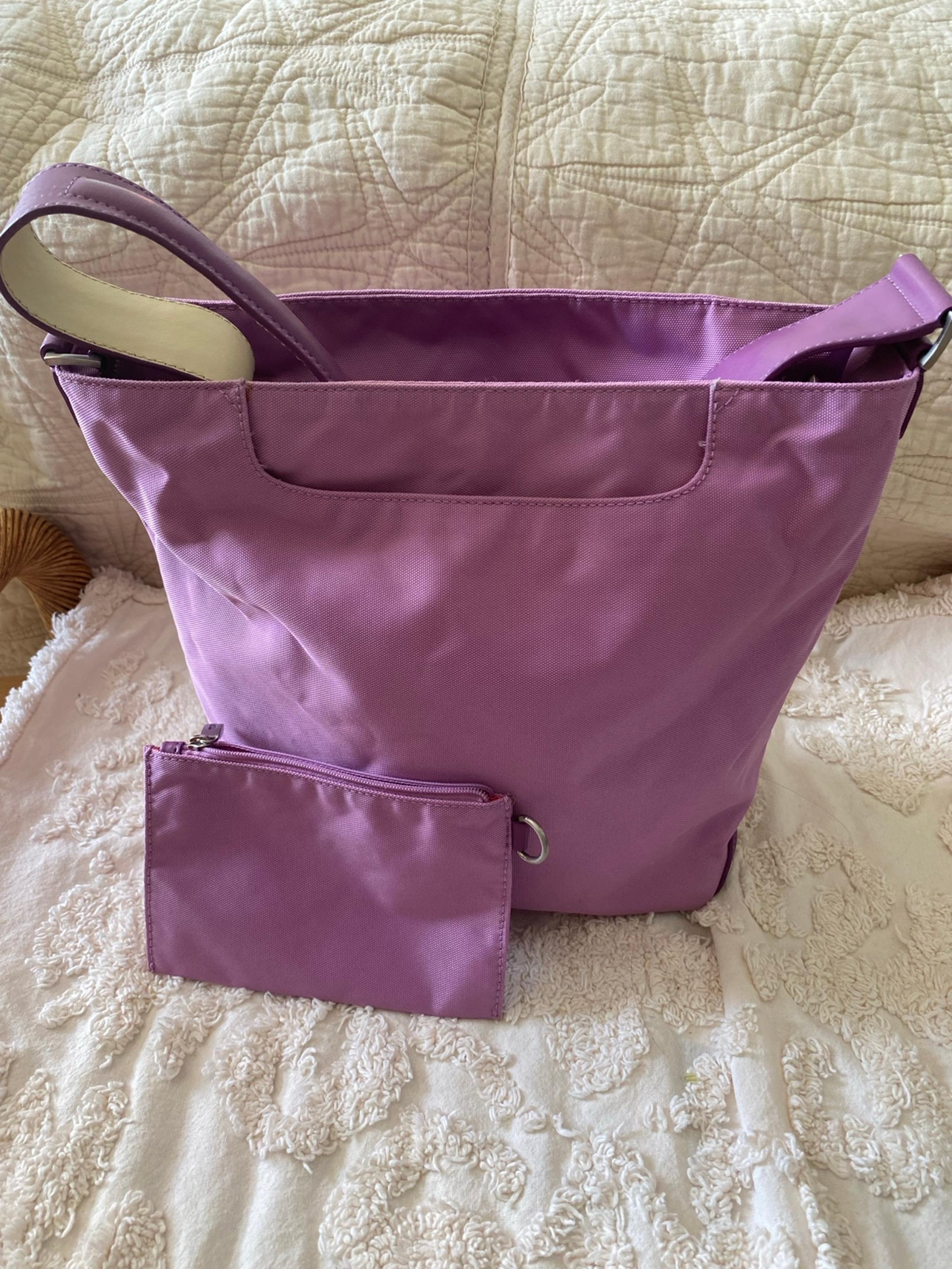 Tumi Womens Nylon Hobo Shoulder Bag w/Case Pouch Leather Trim Light Purple
