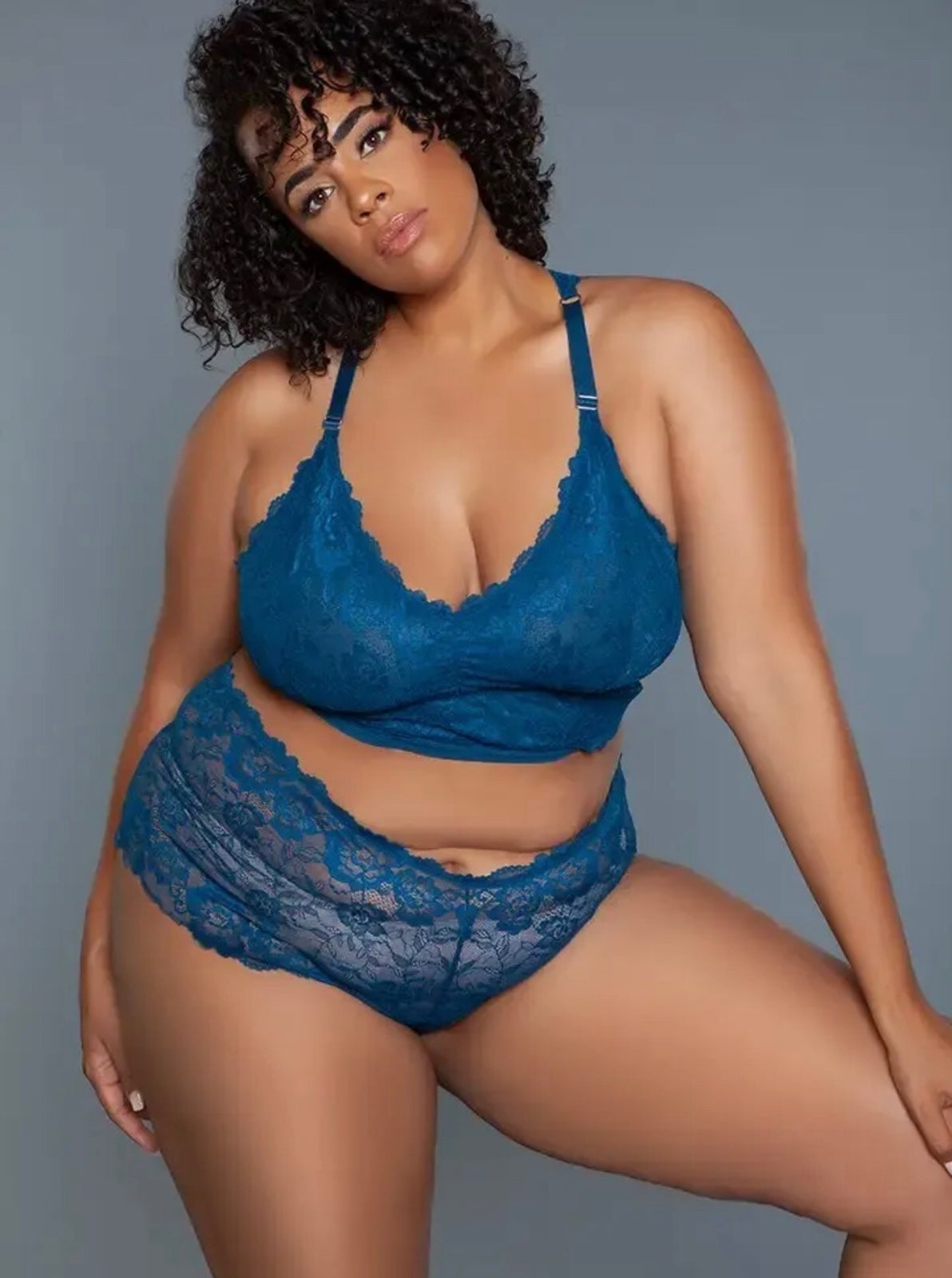 NEW Blue Lace Bralette panties plus size valentine