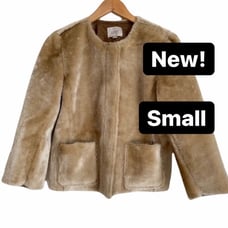NWT Ann Taylor Loft tan faux fur full zip jacket size small New with tags!
