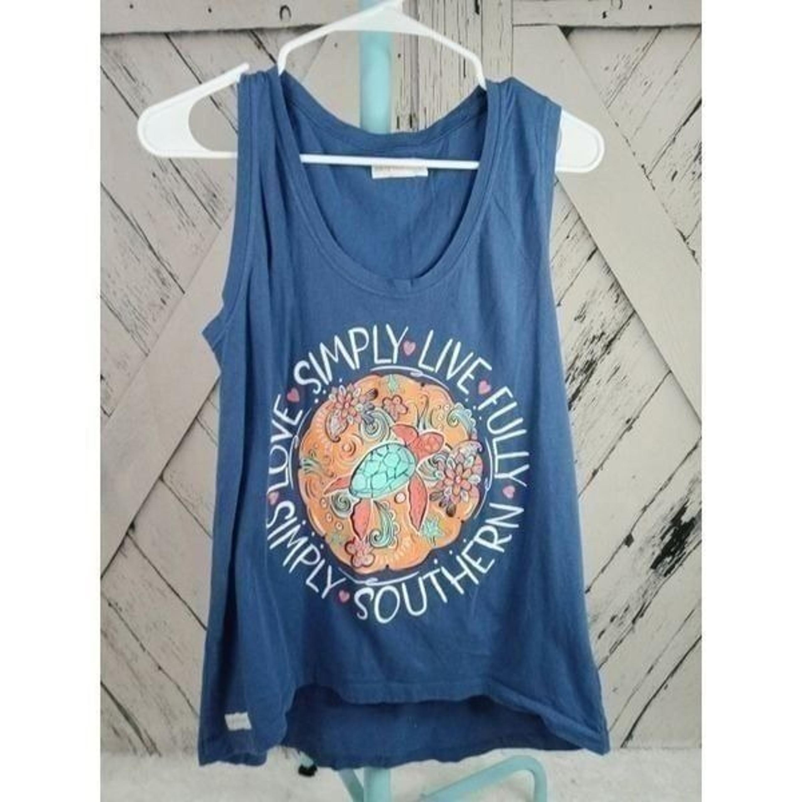 Simply Southern Blue Tank Top Turtle Women's Size Small