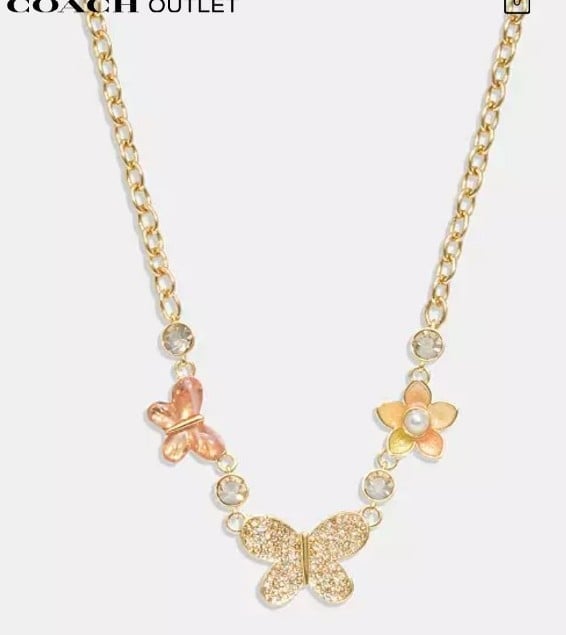 Coach Pave Butterfly Necklace gold