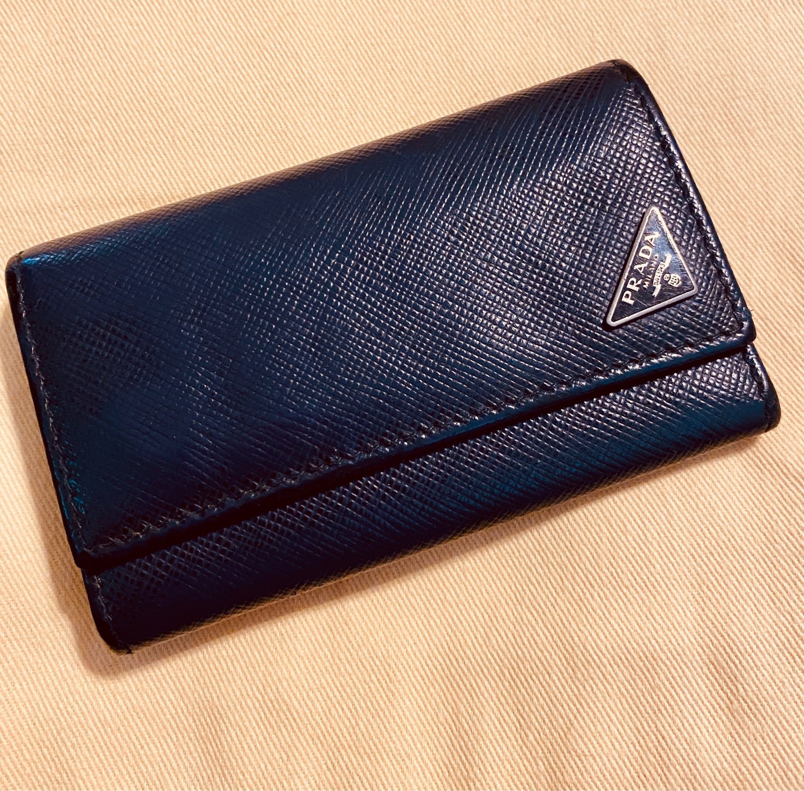 Prada Navy Saffiano Leather 6 Key Holder Case