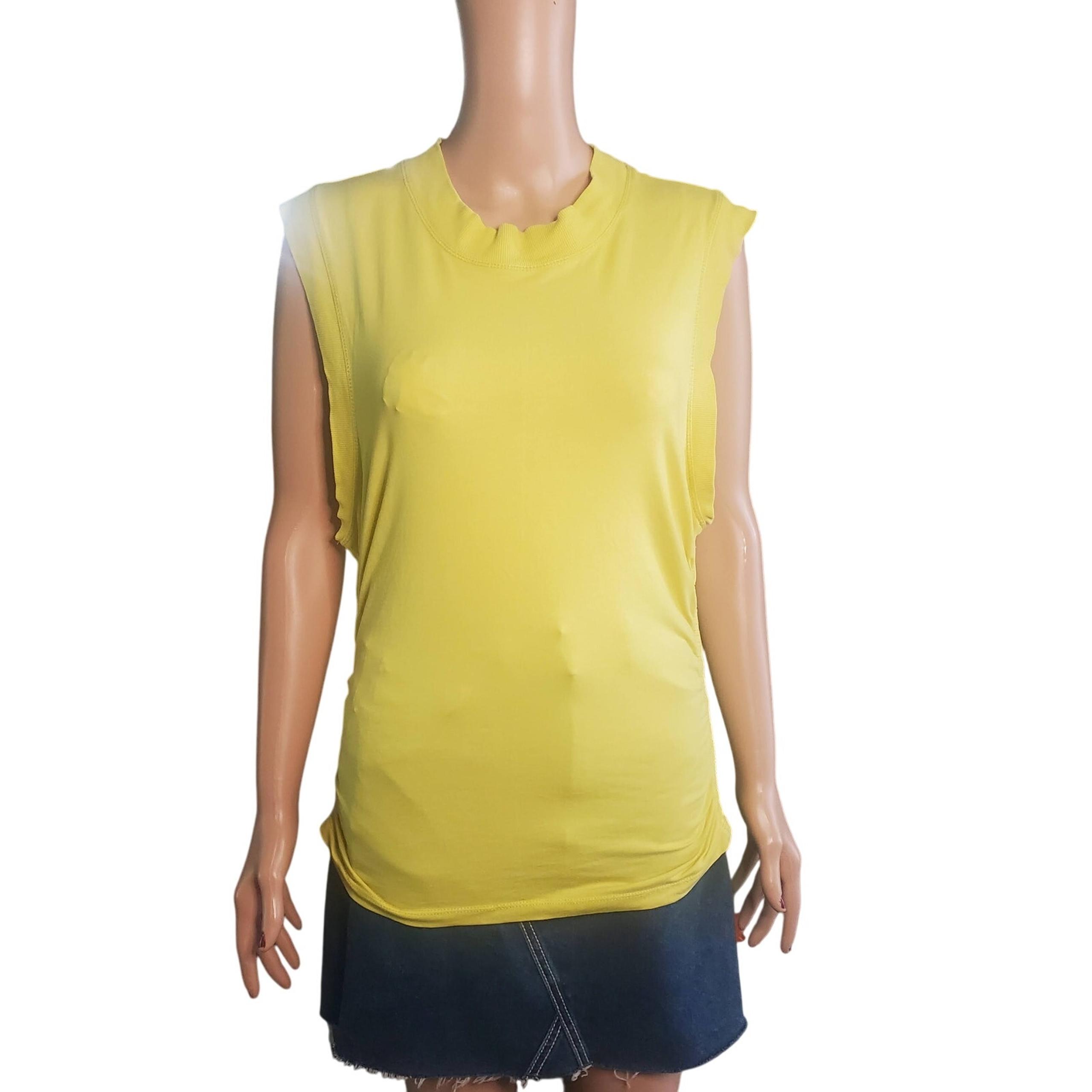 Daily Practice by Anthropologie Size L Ruched Mock-Neck Chartreuse Tank Stretch