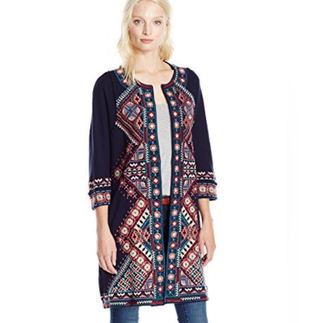 Johnny Was JWLA Women’s Lorne Raw Seam Embroidered Wrap Cardigan / Sweater - M