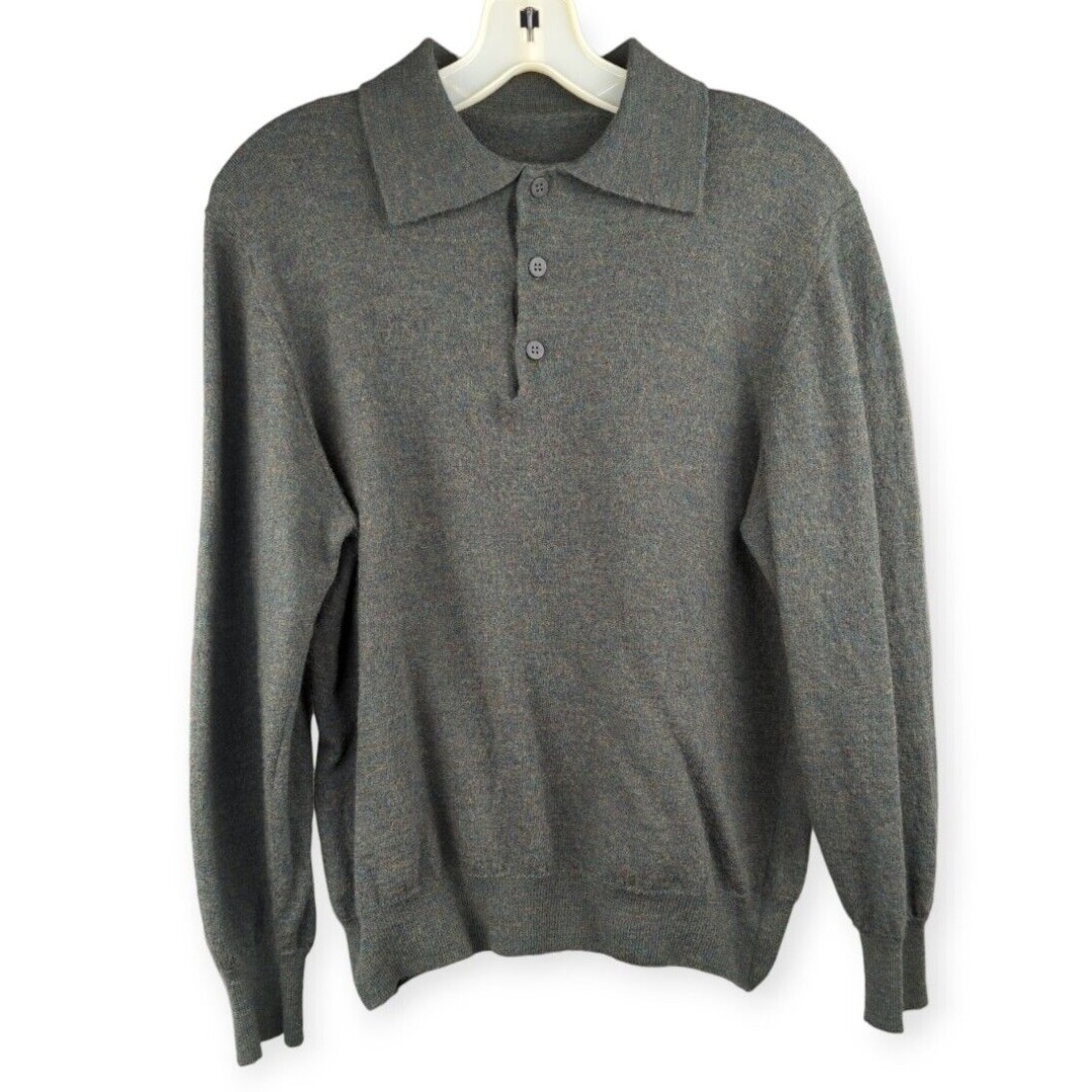 Unbranded Vintage Men's Fine Italian Merino Wool Polo Sweater Gray Green M