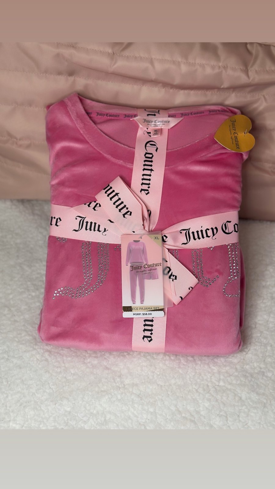 Juicy Couture 3 Piece Shirt Top, Pants, Shorts Pink Pajama Gift Set Size X-Large