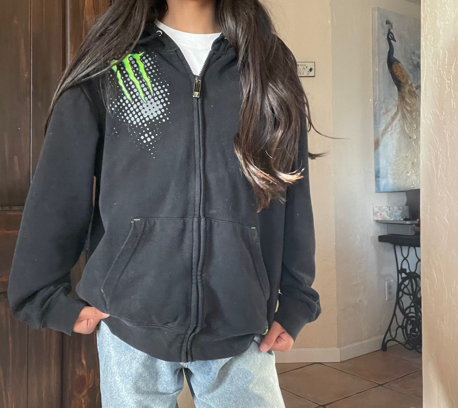 Monster energy zipup black rare 2000s grunge Y2K skater kids xl