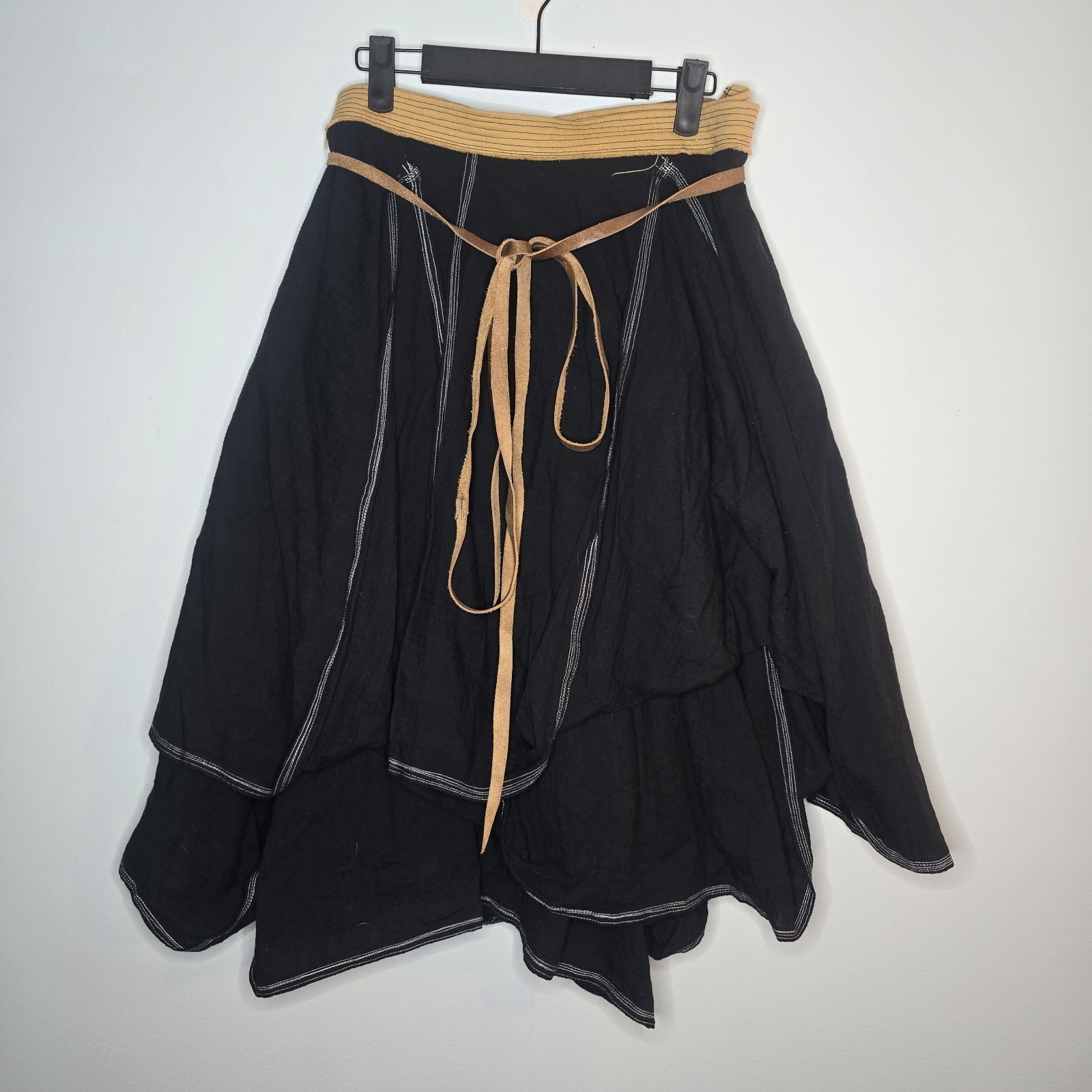 Tila And The Textiles Wrap Skirt One Of A Kind Black One Size Leather Ties