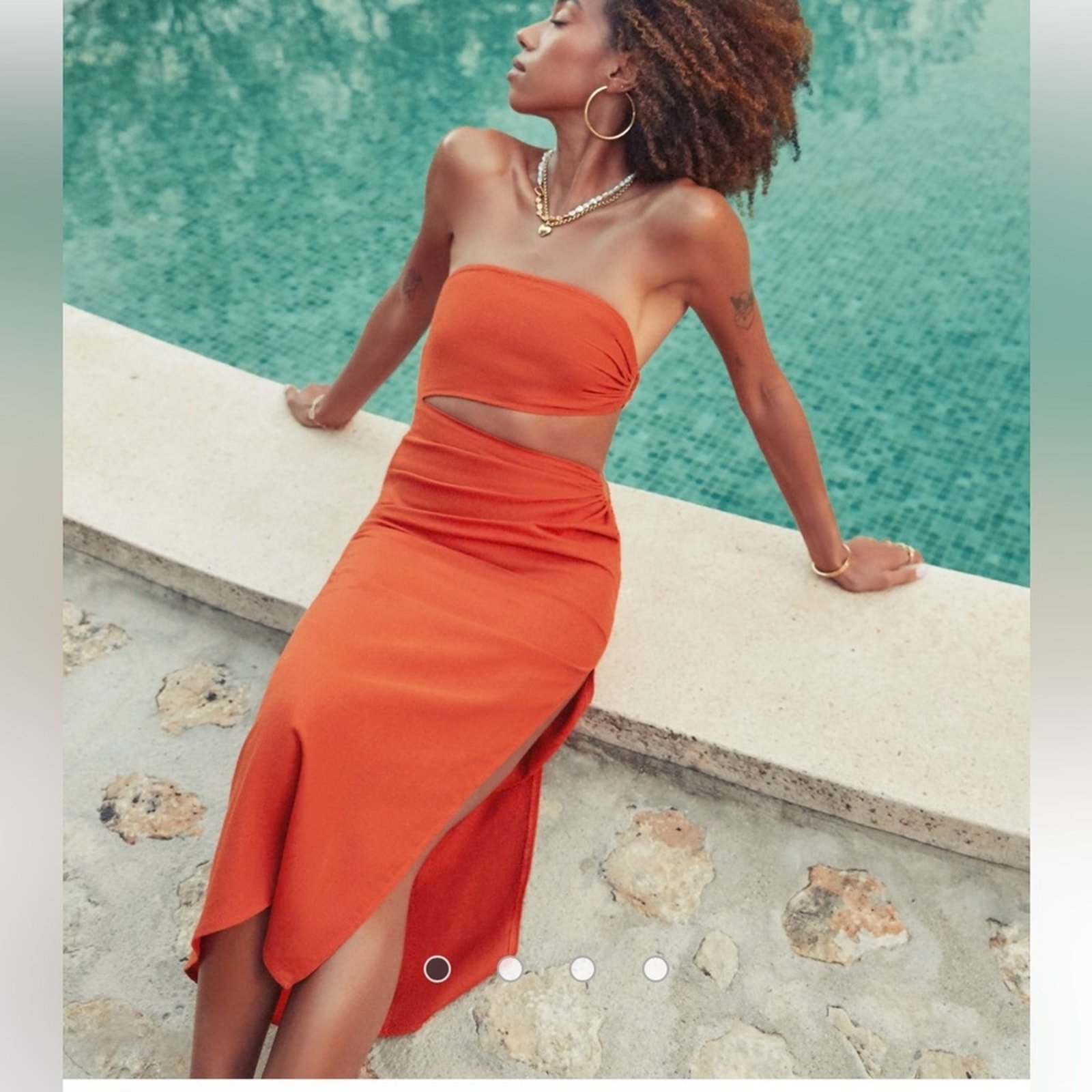 4th & Reckless X Amoka Hamelijnck Sunset Asymmetrical Cut Out Bandeau Midi Dress