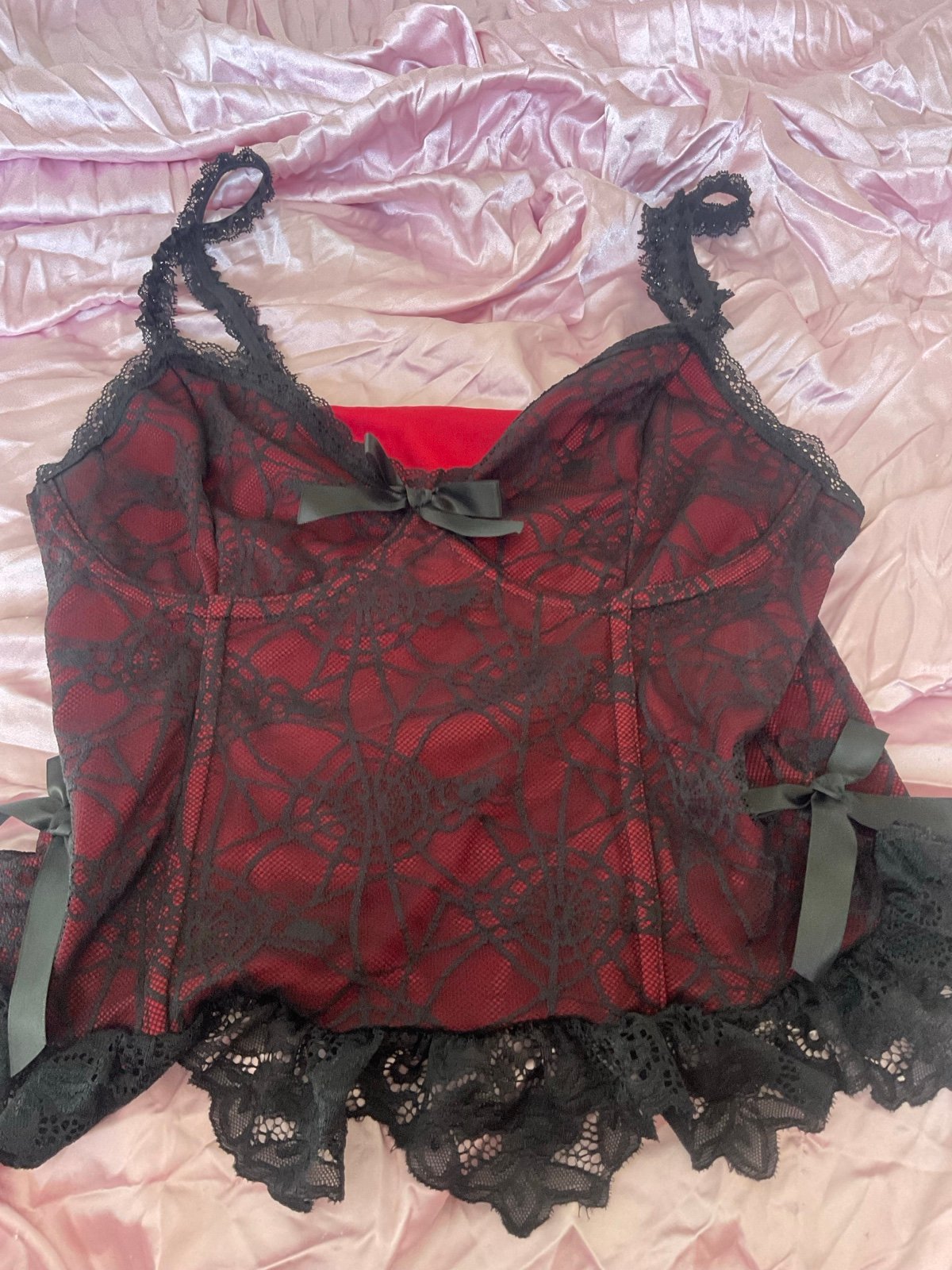 Red black lace top (ON HOLD)