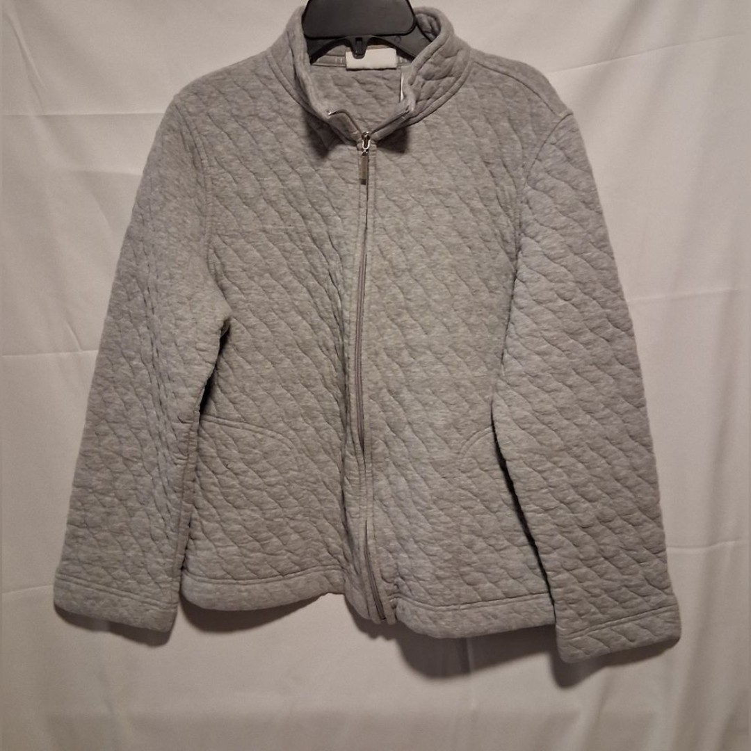 Liz Claiborne Gray Quilted Women's Jacket Zip Up Size Large pockets soft fabric