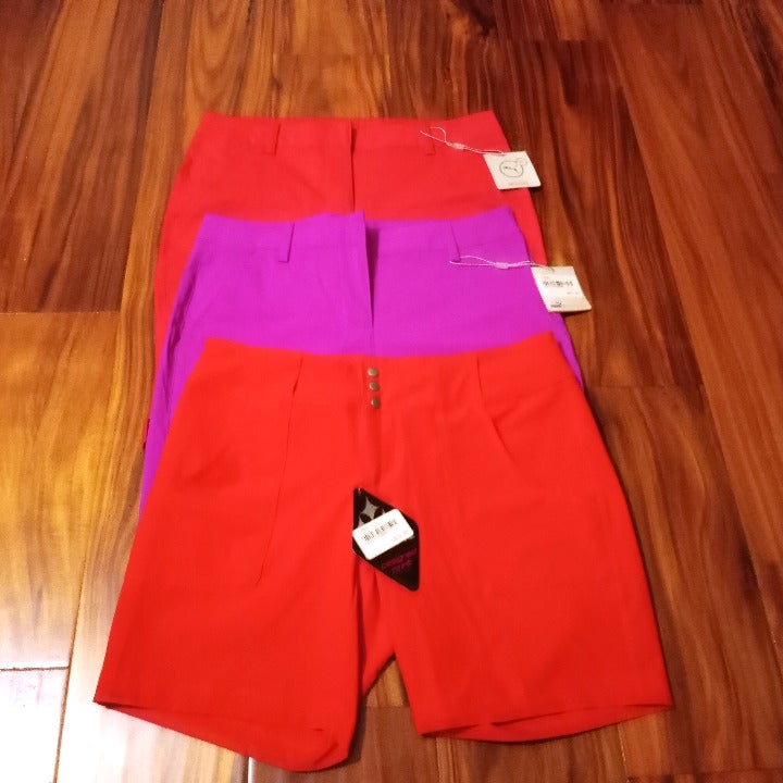 Misses NWT Sz 4 Two Puma & Jofit Athletic Shorts Coral Pink Purple Red *Set of 3