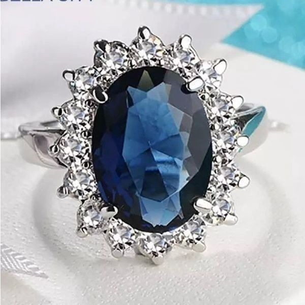 Oval Sapphire Blue Stone Ring Womens Sterling Silver Jewelry Size 10 New