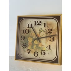 Vintage Elgin Clock 1970s Kitchen Butterfly Mustard Gold Shadow Box