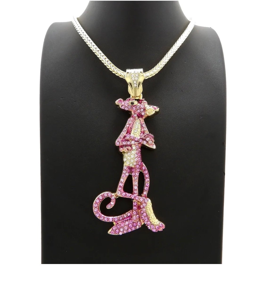 NEW ICED BLING PINK PANTHER PENDANT & 4mm 24” FRANCO CHAIN