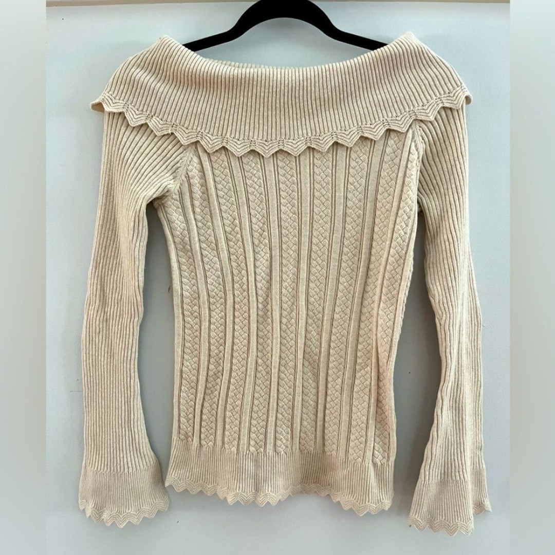 Jeanne Pierre Sweater Womens Boho Cream Colored Cotton Bell Long Sleeve Small