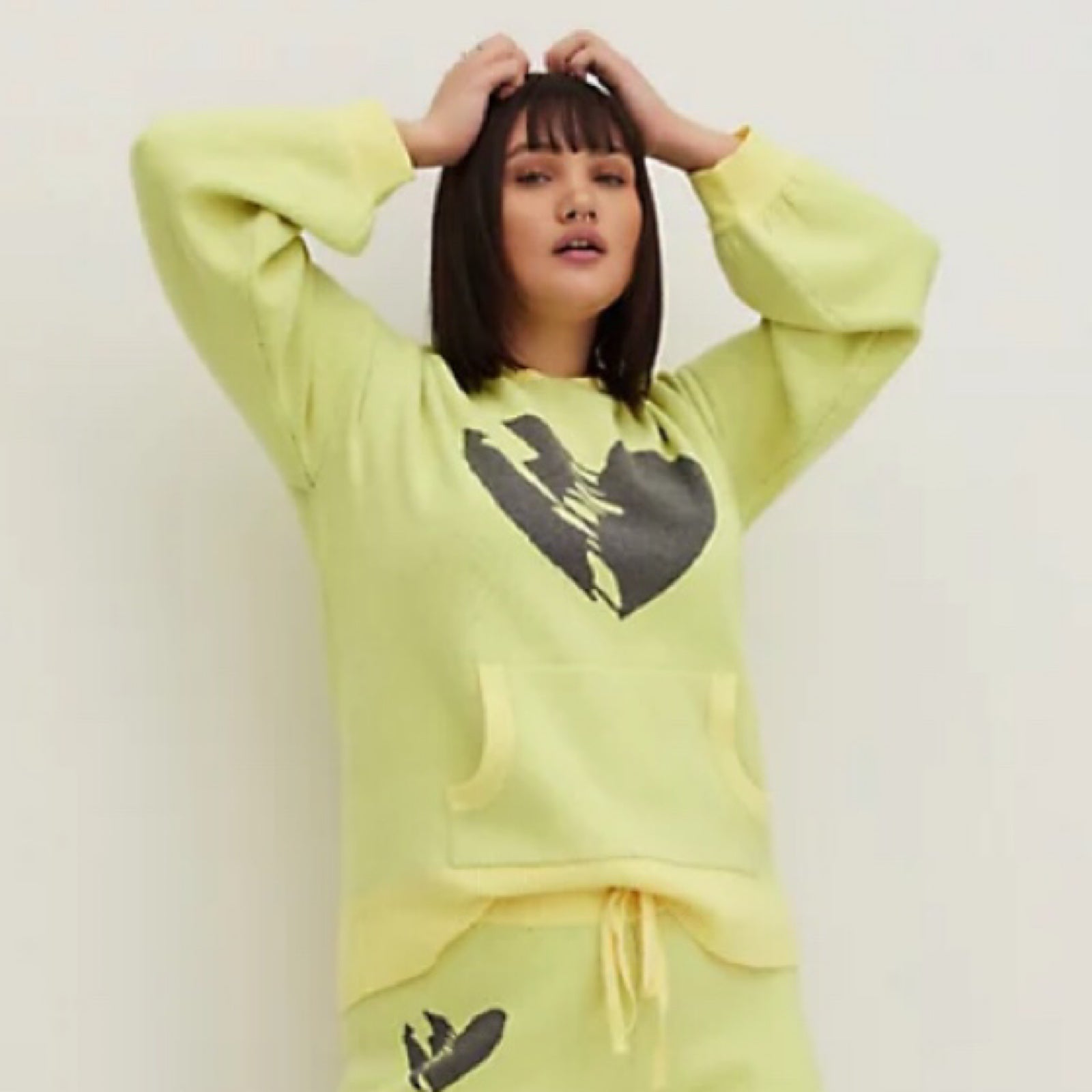 Crop Sweater Hoodie - Luxe Cozy Lovesick Heart Yellow