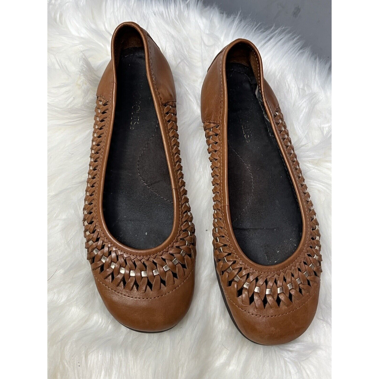 Aerosoles Loafers Womens 8.5 Shoes Brown leather weave ballerina Slip-on Flats