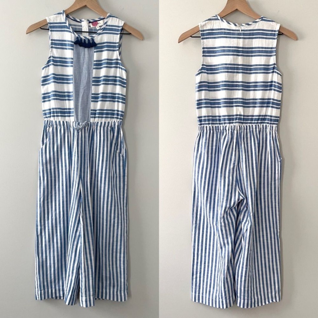 Boden Girl’s 11-12Y Sleeveless Blue & White Striped One Piece Jumpsuit