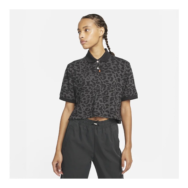 NIKE Animal Print Short Sleeve Golf Polo Crop Size M