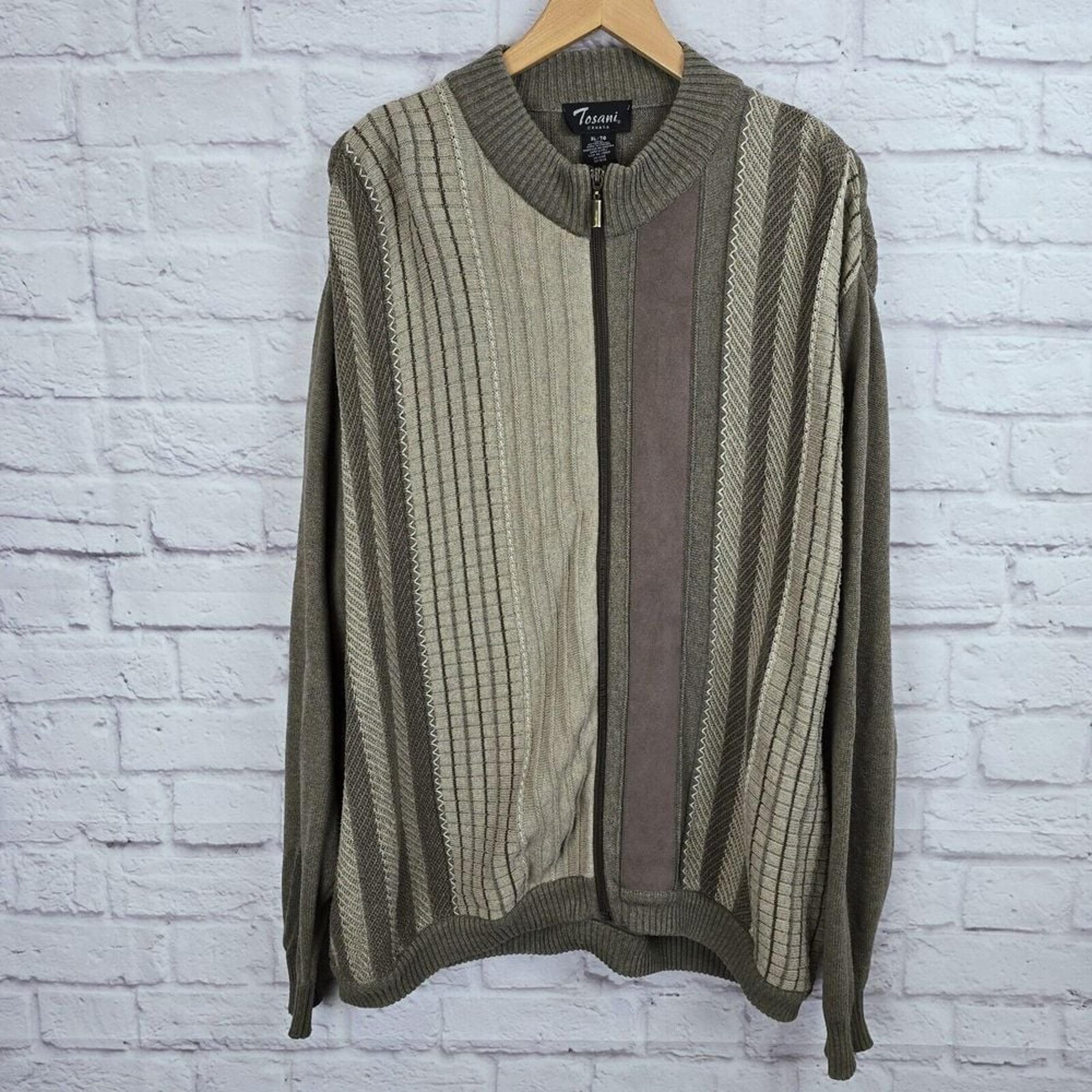 Vintage Tosani Canada XL Men's 3D Coogi-Style Full-Zip Sweater 100% Cotton