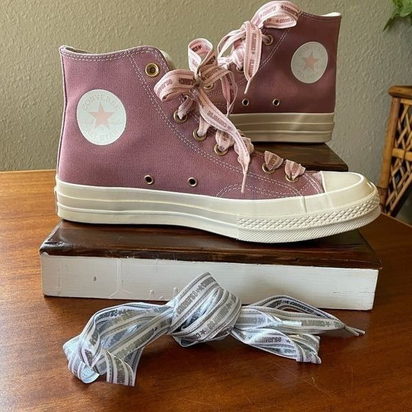 NWOB Converse Chuck 70 Ribbon Laces Night Flamingo Pink Sage Men 8.5 Women 10.5