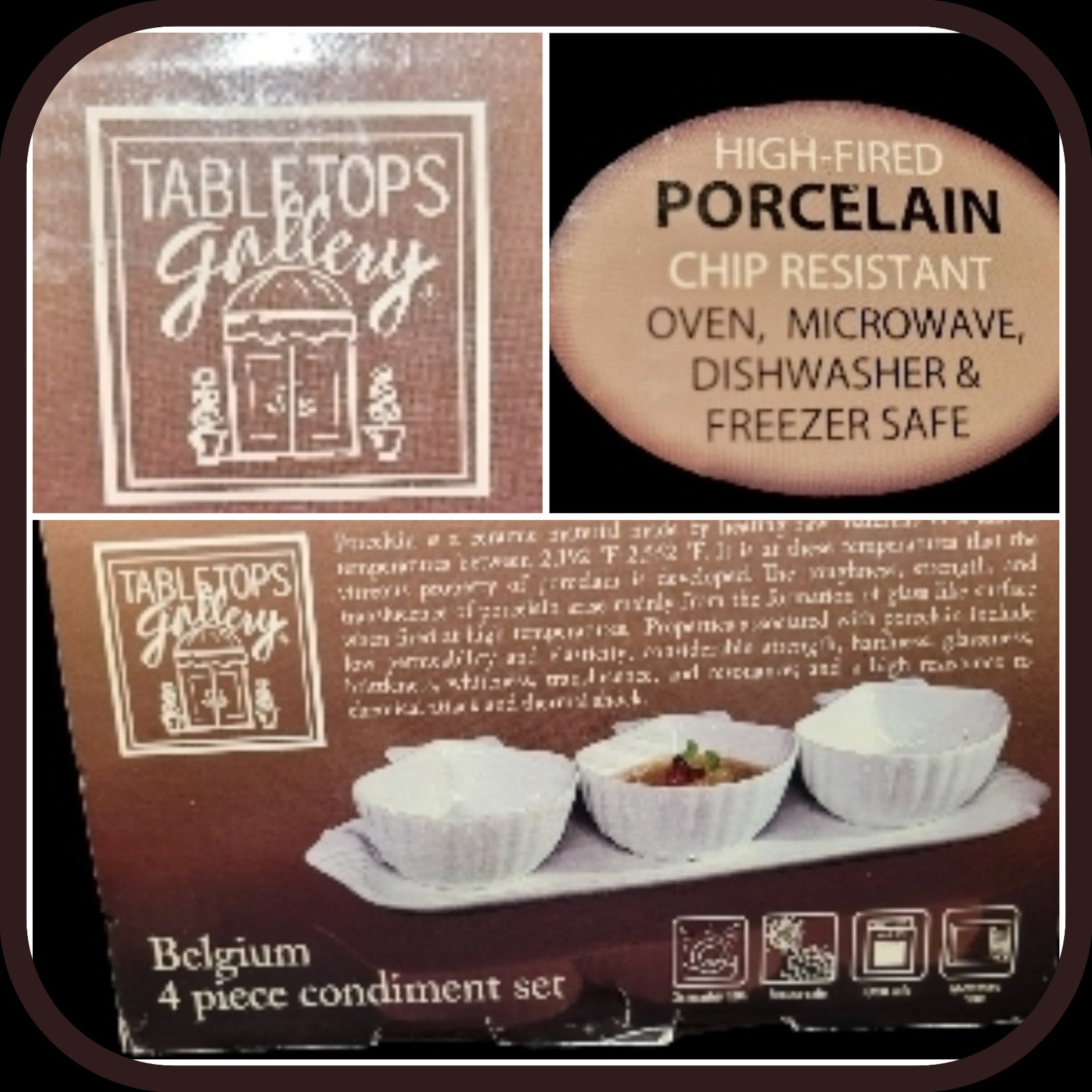 NEW-Tabletops Gallery Belgium 4 piece Porcelain Condiment Set-NIB