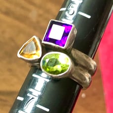 Vintage Heavy Amethyst Citrine Peridot Stone Sterling Silver Chakra Ring 11.5g!