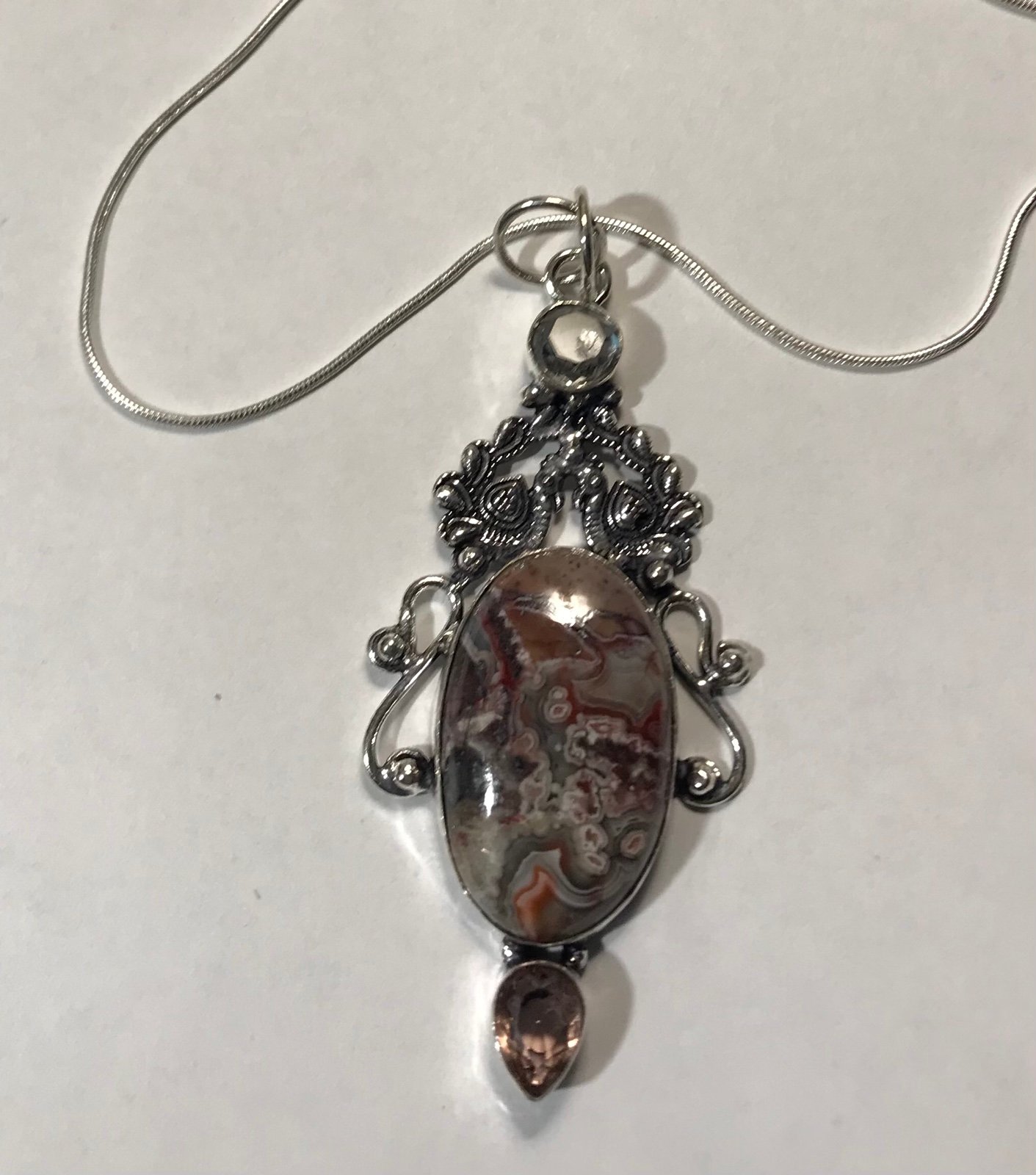 Krazy Lace Agate Pink Topaz 925 Sterling Silver Necklace