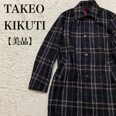 Excellent Condition Takeo Kikuchi Wool Bicolor Long Check Coat, Perfect for Adult Casual Style